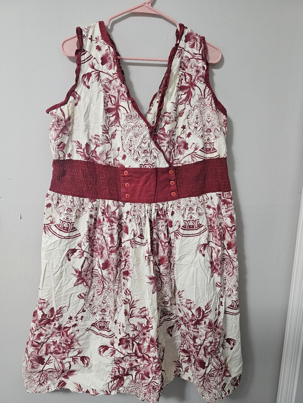 Cassee's White Sleeveless Sundress Red Floral Print Midi Cotton